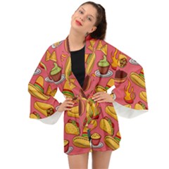 Seamless Pattern Mexican Food Hat Traditional Long Sleeve Kimono by Vaneshart