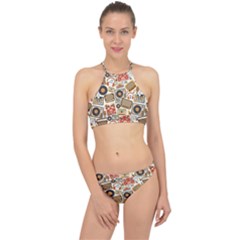 Music Retro Seamless Pattern Racer Front Bikini Set by Vaneshart