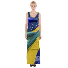 Brazil Flags Waving Background Thigh Split Maxi Dress by dflcprintsclothing