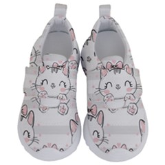 Cat With Bow Pattern Kids  Velcro No Lace Shoes by Vaneshart