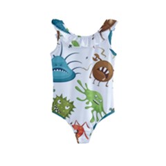 Dangerous Streptococcus Lactobacillus Staphylococcus Others Microbes Cartoon Style Vector Seamless Kids  Frill Swimsuit by Vaneshart