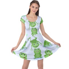 Cute Green Frogs Seamless Pattern Cap Sleeve Dress by Vaneshart