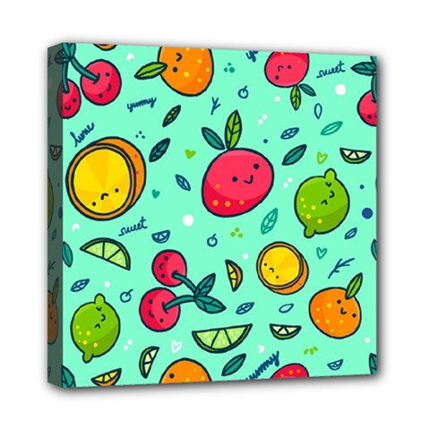 Various Fruits With Faces Seamless Pattern Mini Canvas 8  X 8  (stretched) by Vaneshart