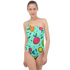 Various Fruits With Faces Seamless Pattern Classic One Shoulder Swimsuit by Vaneshart