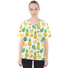 Tropical Fruits Pattern V-neck Dolman Drape Top by Vaneshart