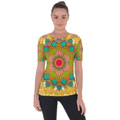 Mandala Patterns Yellow Shoulder Cut Out Short Sleeve Top by Vaneshart