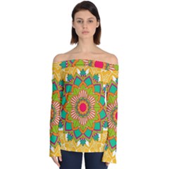 Mandala Patterns Yellow Off Shoulder Long Sleeve Top by Vaneshart