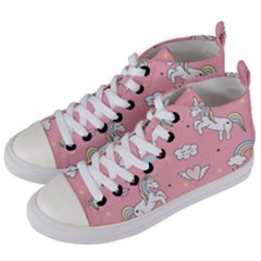 Cute Unicorn Seamless Pattern Women s Mid-top Canvas Sneakers by Vaneshart