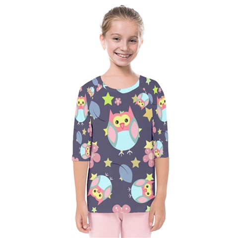 Owl Stars Pattern Background Kids  Quarter Sleeve Raglan Tee by Vaneshart