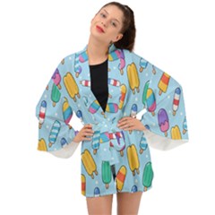 Cute Kawaii Ice Cream Seamless Pattern Long Sleeve Kimono by Vaneshart