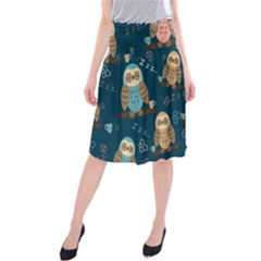 Seamless Pattern Owls Dreaming Midi Beach Skirt by Vaneshart