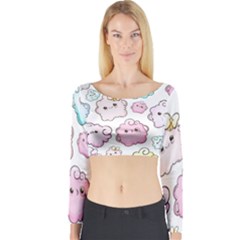 Cute Doodle Cartoon Seamless Pattern Long Sleeve Crop Top by Vaneshart