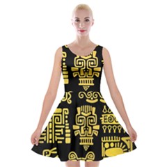 American Golden Ancient Totems Velvet Skater Dress by Vaneshart