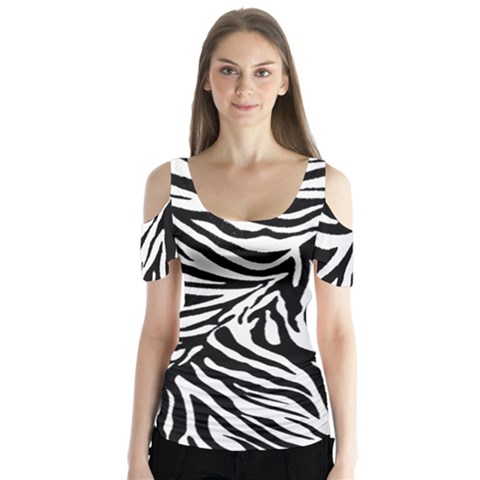 Zebra 1 Butterfly Sleeve Cutout Tee  by dressshop