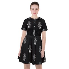 Creepy Skull Doll Motif Print Pattern Sailor Dress by dflcprintsclothing