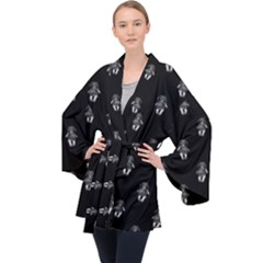 Creepy Skull Doll Motif Print Pattern Long Sleeve Velvet Kimono  by dflcprintsclothing