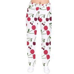 Cute Cherry Pattern Women Velvet Drawstring Pants by TastefulDesigns