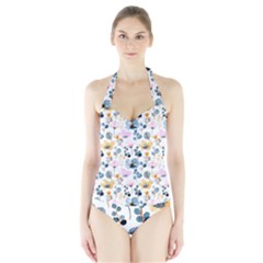 Watercolor Floral Seamless Pattern Halter Swimsuit by TastefulDesigns