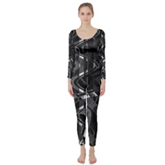 Black And White Intricate Geometric Print Long Sleeve Catsuit by dflcprintsclothing