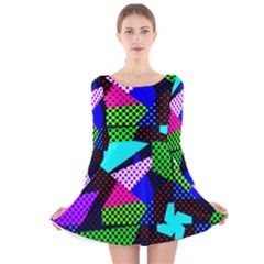 Trippy Blocks, Dotted Geometric Pattern Long Sleeve Velvet Skater Dress by Casemiro