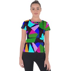 Trippy Blocks, Dotted Geometric Pattern Short Sleeve Sports Top  by Casemiro