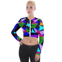 Trippy Blocks, Dotted Geometric Pattern Long Sleeve Cropped Velvet Jacket by Casemiro