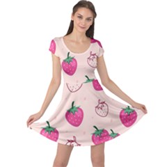 Seamless Strawberry Fruit Pattern Background Cap Sleeve Dress by Vaneshart