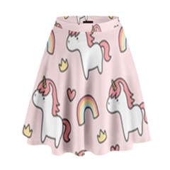 Cute-unicorn-rainbow-seamless-pattern-background High Waist Skirt by Vaneshart