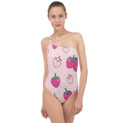 Seamless-strawberry-fruit-pattern-background Classic One Shoulder Swimsuit by Vaneshart