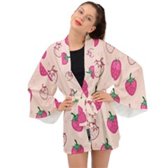 Seamless-strawberry-fruit-pattern-background Long Sleeve Kimono by Vaneshart