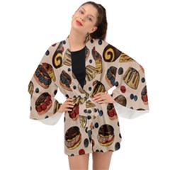 Seamless-pattern-with-sweet-cakes-berries Long Sleeve Kimono by Vaneshart