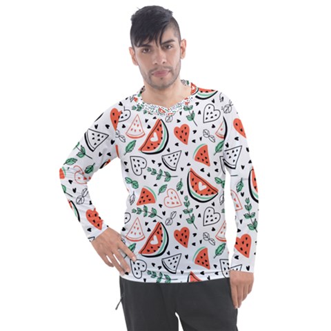 Seamless-vector-pattern-with-watermelons-mint Men s Pique Long Sleeve Tee by Vaneshart