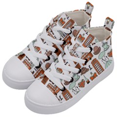 Seamless-pattern-with-london-elements-landmarks Kids  Mid-top Canvas Sneakers by Vaneshart