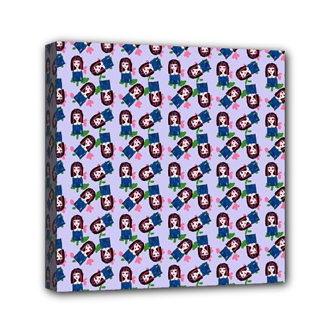 Goth Girl In Blue Dress Lilac Pattern Mini Canvas 6  X 6  (stretched) by snowwhitegirl