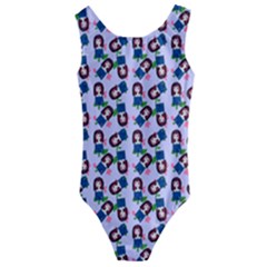 Goth Girl In Blue Dress Lilac Pattern Kids  Cut-out Back One Piece Swimsuit by snowwhitegirl