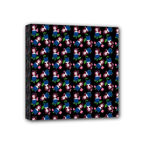 Goth Girl In Blue Dress Black Pattern Mini Canvas 4  X 4  (stretched) by snowwhitegirl