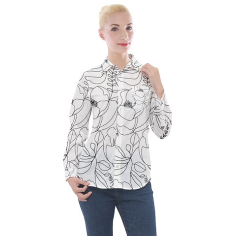 Contemporary Nature Seamless Pattern Women s Long Sleeve Pocket Shirt by BangZart