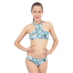 Cute Seamless Pattern With Rocket Planets Stars High Neck Bikini Set by BangZart