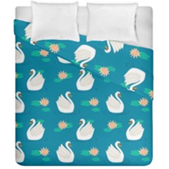 Elegant Swan Pattern With Water Lily Flowers Duvet Cover Double Side (california King Size) by BangZart