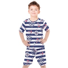 Seamless Marine Pattern Kids  Tee And Shorts Set by BangZart