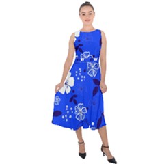 Blooming Seamless Pattern Blue Colors Midi Tie-back Chiffon Dress by BangZart