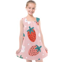 Strawberry Seamless Pattern Kids  Cross Back Dress by BangZart