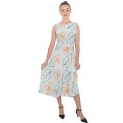 Hand Drawn Cute Flowers With Leaves Pattern Midi Tie-back Chiffon Dress by BangZart