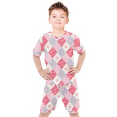 Cute Kawaii Patches Seamless Pattern Kids  Tee And Shorts Set by BangZart