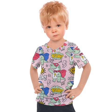 Seamless Pattern With Many Funny Cute Superhero Dinosaurs T Rex Mask Cloak With Comics Style Kids  Sports Tee by BangZart