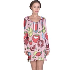 Tomato Seamless Pattern Juicy Tomatoes Food Sauce Ketchup Soup Paste With Fresh Red Vegetables Long Sleeve Nightdress by BangZart