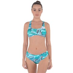 Sea Waves Seamless Pattern Criss Cross Bikini Set by BangZart