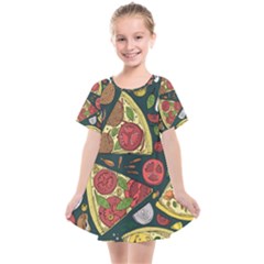 Vector Seamless Pizza Slice Pattern Hand Drawn Pizza Illustration Great Background Kids  Smock Dress by BangZart