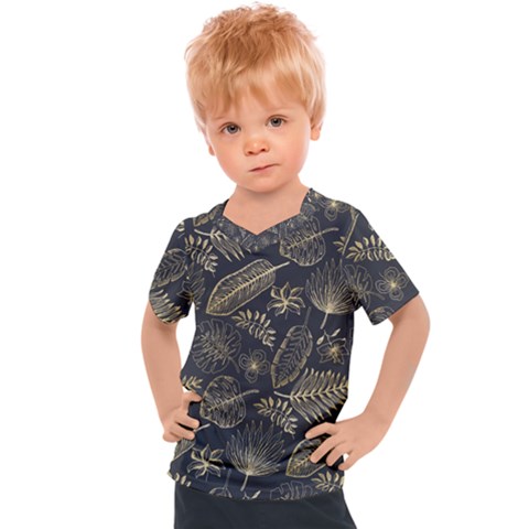 Elegant Pattern With Golden Tropical Leaves Kids  Sports Tee by BangZart