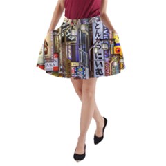 Shinjuku District Urban Night Scene, Tokyo Japan A-line Pocket Skirt by dflcprintsclothing